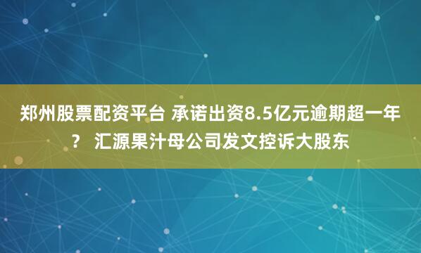 郑州股票配资平台 承诺出资8.5亿元逾期超一年？ 汇源果汁母公司发文控诉大股东